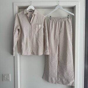 Zara Striped Pajama Set - White and Brown